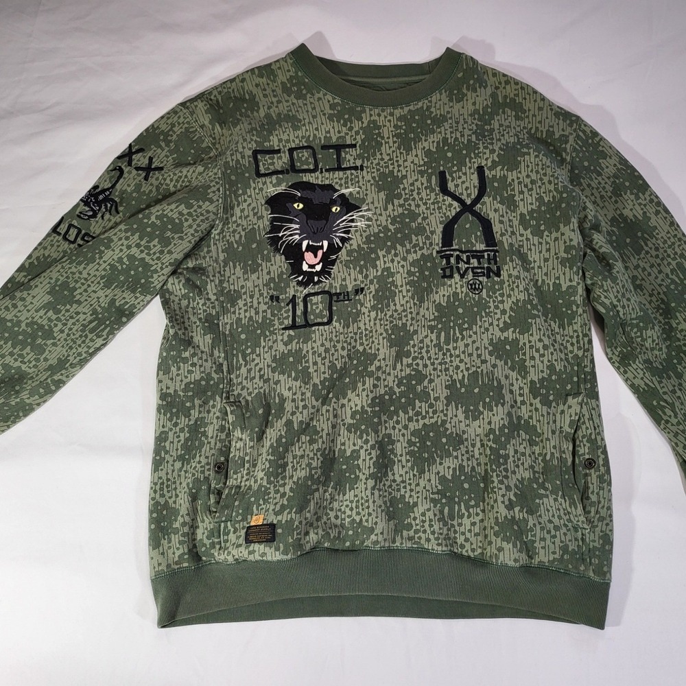 10 Deep Mens 2XL Rain Camo Panther Sterling Thunder Sweatshirt Green Streetwear